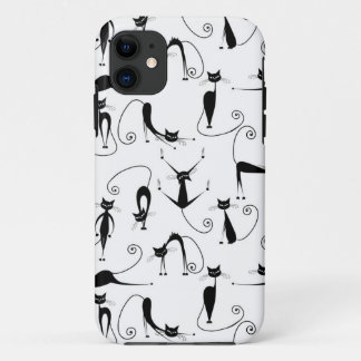 Capa Para iPhone 11 Padrão de Gato Preto Esbranquiçado Whimsical