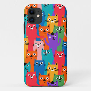Capa Para iPhone 11 Padrão de gatos coloridos