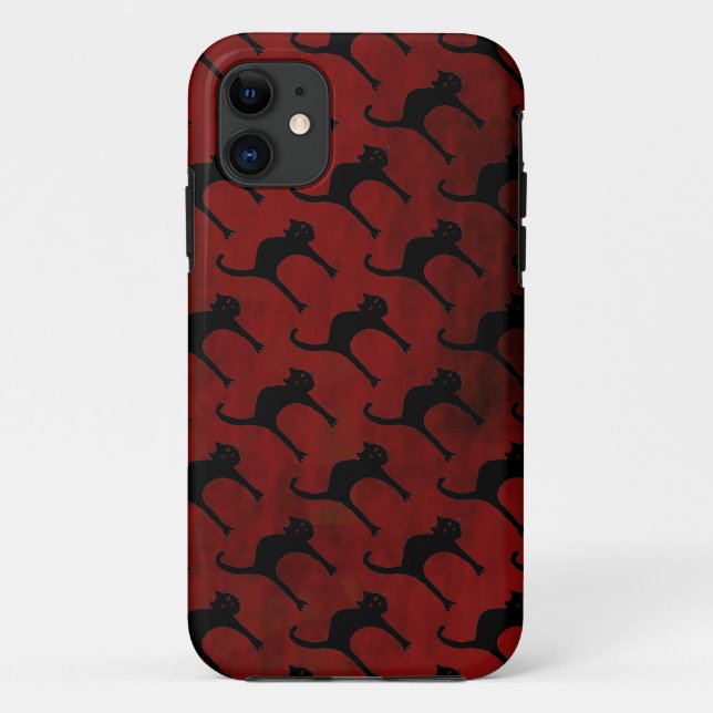 Capa Para iPhone 11 padrão de gatos em fundo vermelho (Verso)