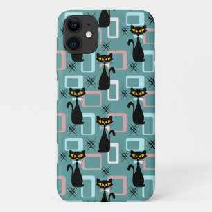 Capa Para iPhone 11 padrão de gatos pretos do meio século