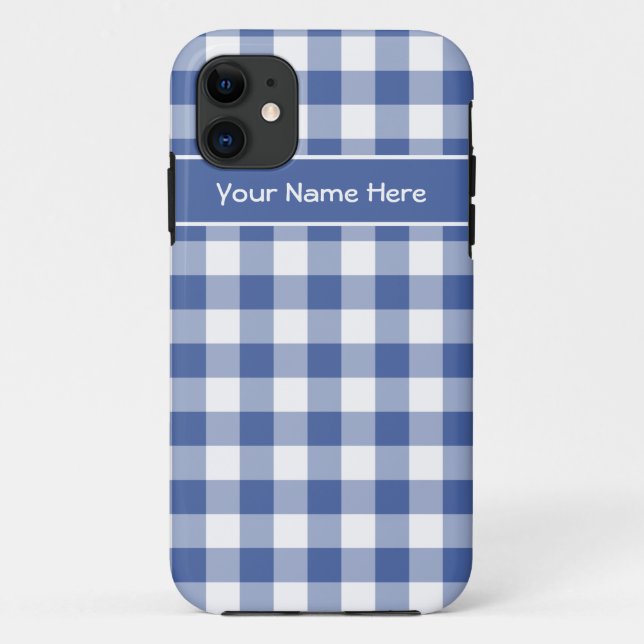 Capa Para iPhone 11 Padrão de Gingham de Verificação Azul e Branco Esc (Verso)