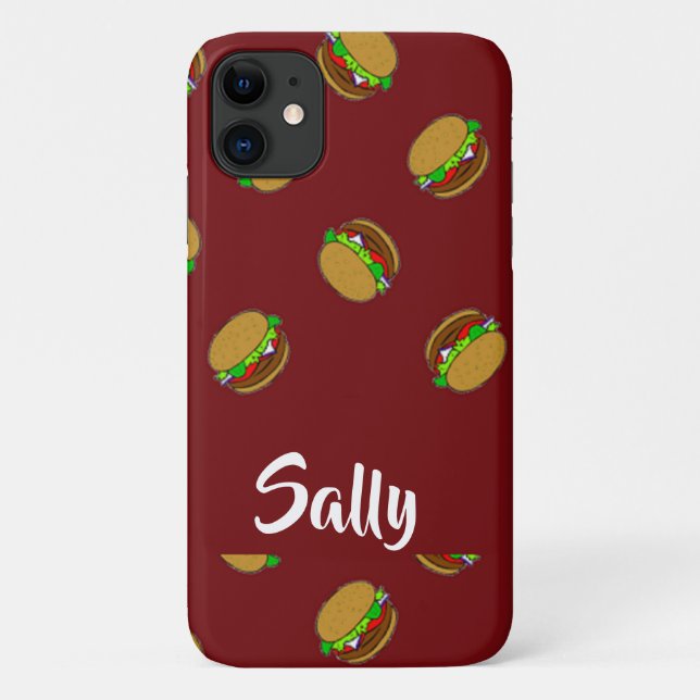 Capa Para iPhone 11 Padrão de hambúrguer no marrom (Verso)