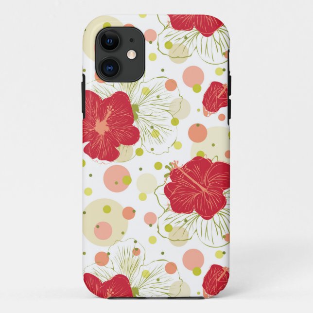 Capa Para iPhone 11 Padrão de Hibiscus Desenhado à Mão (Verso)