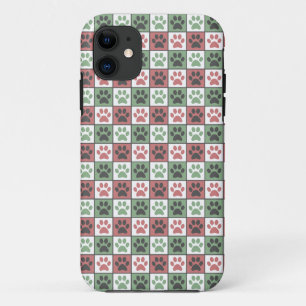 Capa Para iPhone 11 Padrão de impressão de pata de cão vermelho e verd