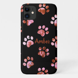 Capa Para iPhone 11 Padrão de Impressão de Pata Texturizada Vermelha e
