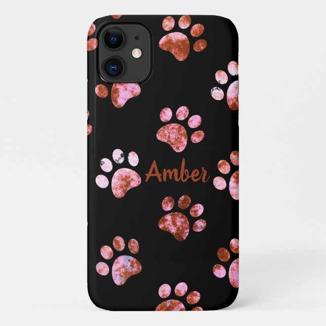 Capa Para iPhone 11 Padrão de Impressão de Pata Texturizada Vermelha e (Verso)
