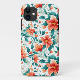Capa Para iPhone 11 Padrão de Jardim Floral Laranja Vibrante - Chá Ele