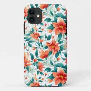 Capa Para iPhone 11 Padrão de Jardim Floral Laranja Vibrante - Chá Ele