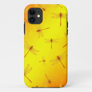 Capa Para iPhone 11 Padrão de Libélula Amarela Dourada,