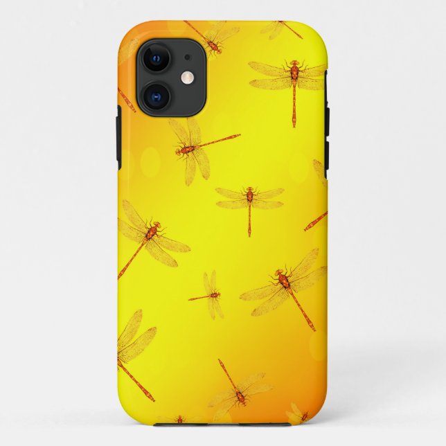 Capa Para iPhone 11 Padrão de Libélula Amarela Dourada, (Verso)