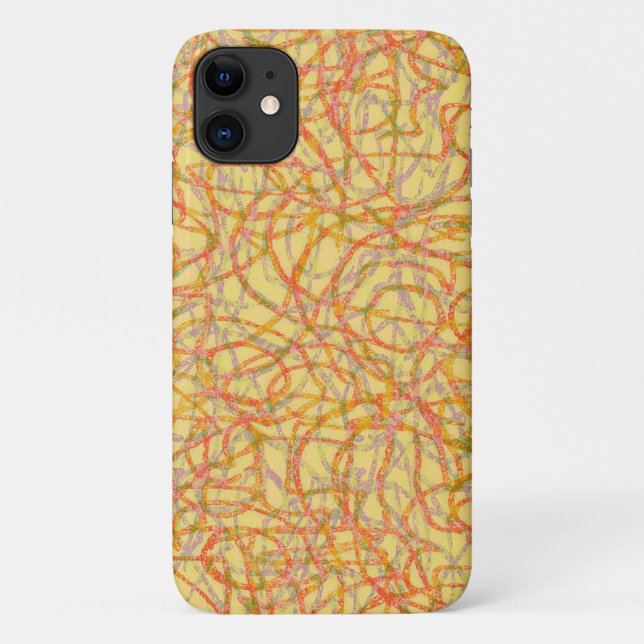 Capa Para iPhone 11 Padrão de linhas rabiscadas amarelas (Verso)