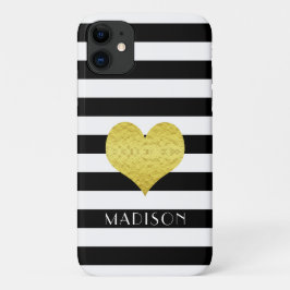 Capa Para iPhone 11 Padrão de Listra Preto e Branco Personalizado