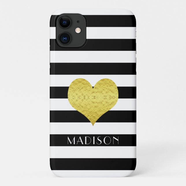 Capa Para iPhone 11 Padrão de Listra Preto e Branco Personalizado (Verso)