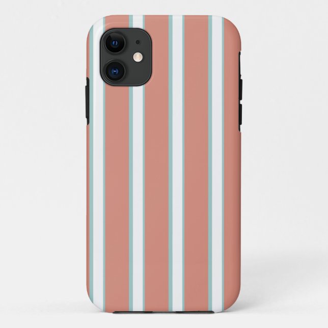 Capa Para iPhone 11 Padrão de listras azuis, rosa e branca (Verso)