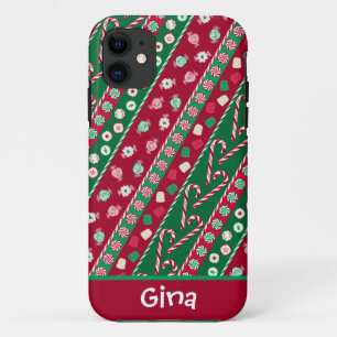 Capa Para iPhone 11 Padrão de listras de velhas canções de natal