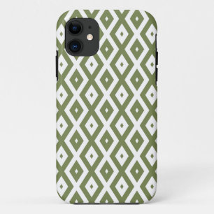 Capa Para iPhone 11 Padrão de losango verde-oliva e branco