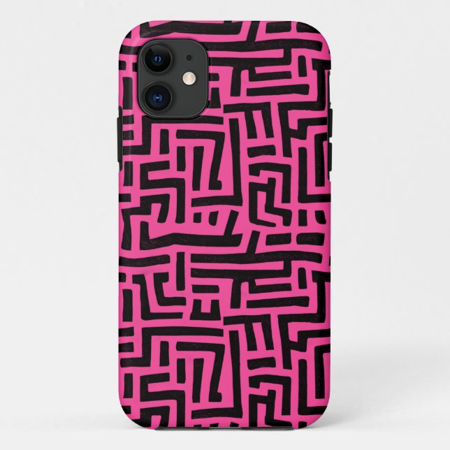 Capa Para iPhone 11 Padrão De Maze Pop de Arte Rosa E Negra (Verso)
