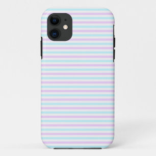 Capa Para iPhone 11 Padrão de Menina com Listras Rosa Pastel e Verde Á