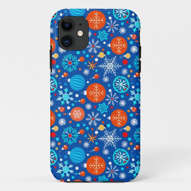 Capa Para iPhone 11 Padrão de natal azul (Verso)
