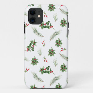 Capa Para iPhone 11 Padrão de Natal Simples e Moderno Holly Berry