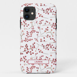 Capa Para iPhone 11 Padrão de Nome Botânico de Berry Vermelho Natural