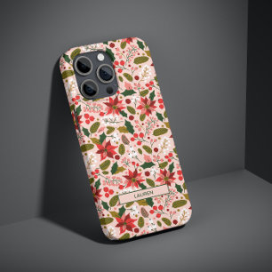Capa Para iPhone 11 Padrão de Nome Botânico de Poinsettia Rosa Moderna
