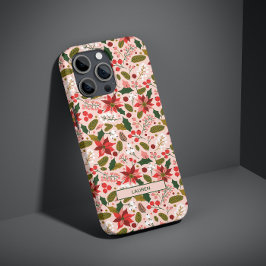 Capa Para iPhone 11 Padrão de Nome Botânico de Poinsettia Rosa Moderna