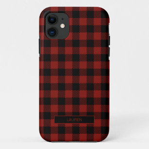 Capa Para iPhone 11 Padrão de nome de natal de inverno da Xadrez Verme