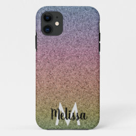 Capa Para iPhone 11 Padrão de Nome Inicial de Brilho Falso Arco-íris