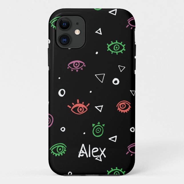 Capa Para iPhone 11 Padrão de Olho de Mau Monograma Adicionar Nome (Verso)