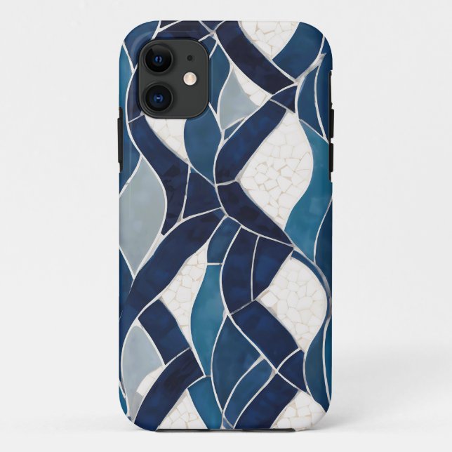 Capa Para iPhone 11 Padrão de onda branca azul 01 (Verso)