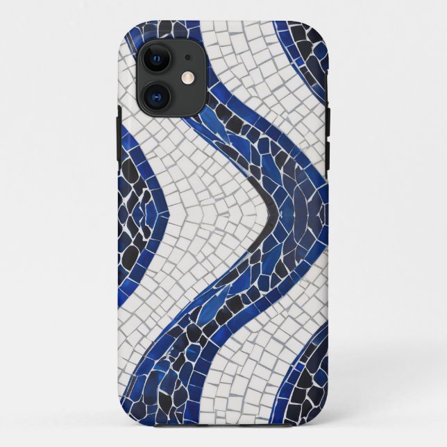 Capa Para iPhone 11 Padrão de onda branca azul 04 (Verso)