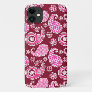 Capa Para iPhone 11 Padrão de Paisley, Borgonha, Rosa e Branco
