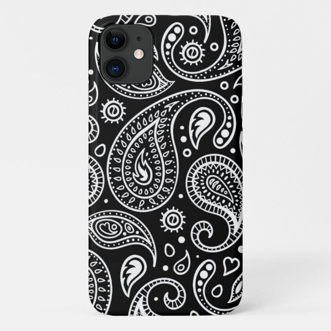 Capa Para iPhone 11 Padrão de Paisley Preto e Branco (Verso)
