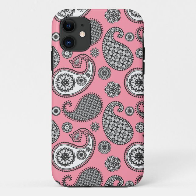 Capa Para iPhone 11 Padrão de Paisley, tons de cinza a rosa (Verso)