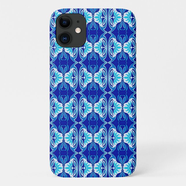 Capa Para iPhone 11 padrão de papel de parede Art Déco - azul cobalto  (Verso)