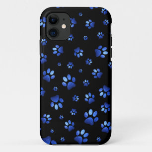Capa Para iPhone 11 Padrão de pata de cão brilhante azul