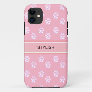 Capa Para iPhone 11 Padrão de patas fofas & texto em rosa
