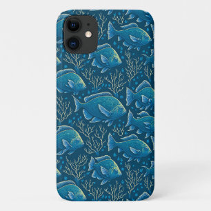 Capa Para iPhone 11 Padrão de Peixe Azul