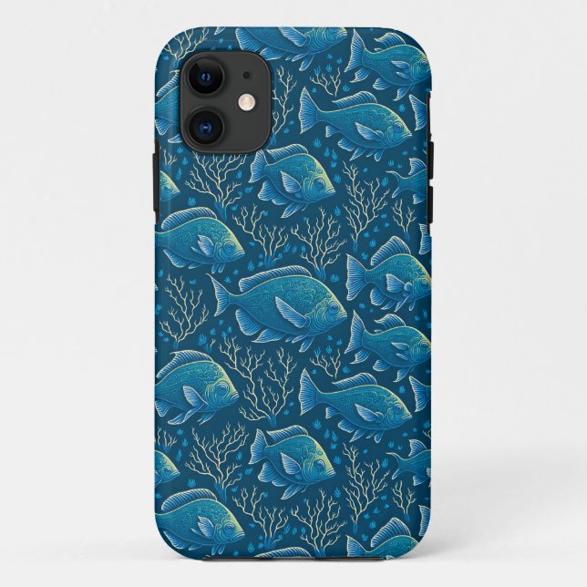 Capa Para iPhone 11 Padrão de Peixe Azul (Verso)