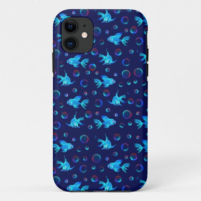 Capa Para iPhone 11 padrão de peixe azul (Verso)