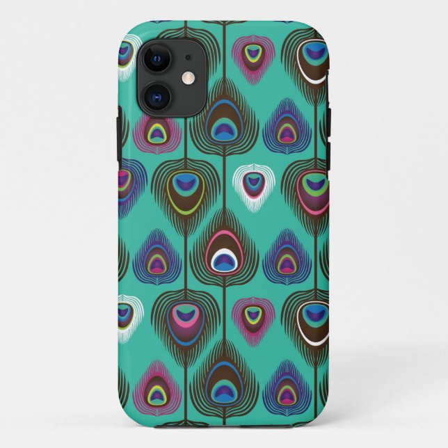 Capa Para iPhone 11 padrão de penas de pavão (Verso)