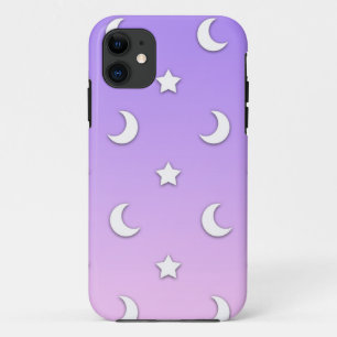 Capa Para iPhone 11 Padrão de Pequenas Estrelas e Luas Brancas
