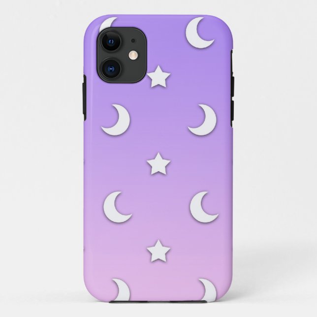 Capa Para iPhone 11 Padrão de Pequenas Estrelas e Luas Brancas (Verso)