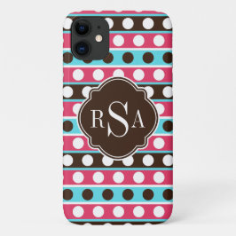 Capa Para iPhone 11 Padrão de pontos e tiras coloridos monogramas