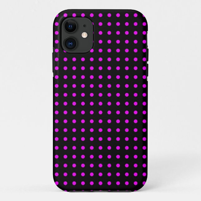 Capa Para iPhone 11 Padrão de Pontos Preto e Rosa Vibrante (Verso)