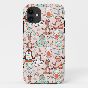 Capa Para iPhone 11 Padrão de poses de ioga   Padrão sem costura de 
