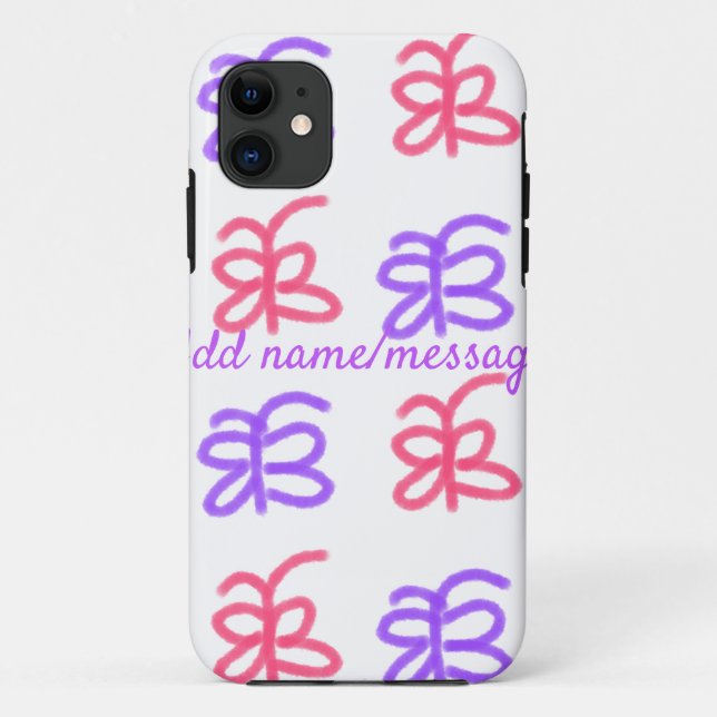 Capa Para iPhone 11 Padrão de rabisca rosa púrpura adicionam nome text (Verso)