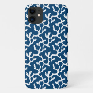 Capa Para iPhone 11 Padrão De Repetição De Recife Orgânico Branco E Az