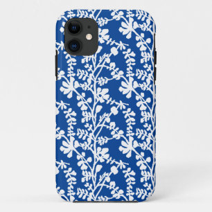 Capa Para iPhone 11 Padrão De Repetição Floral Azul E Branco